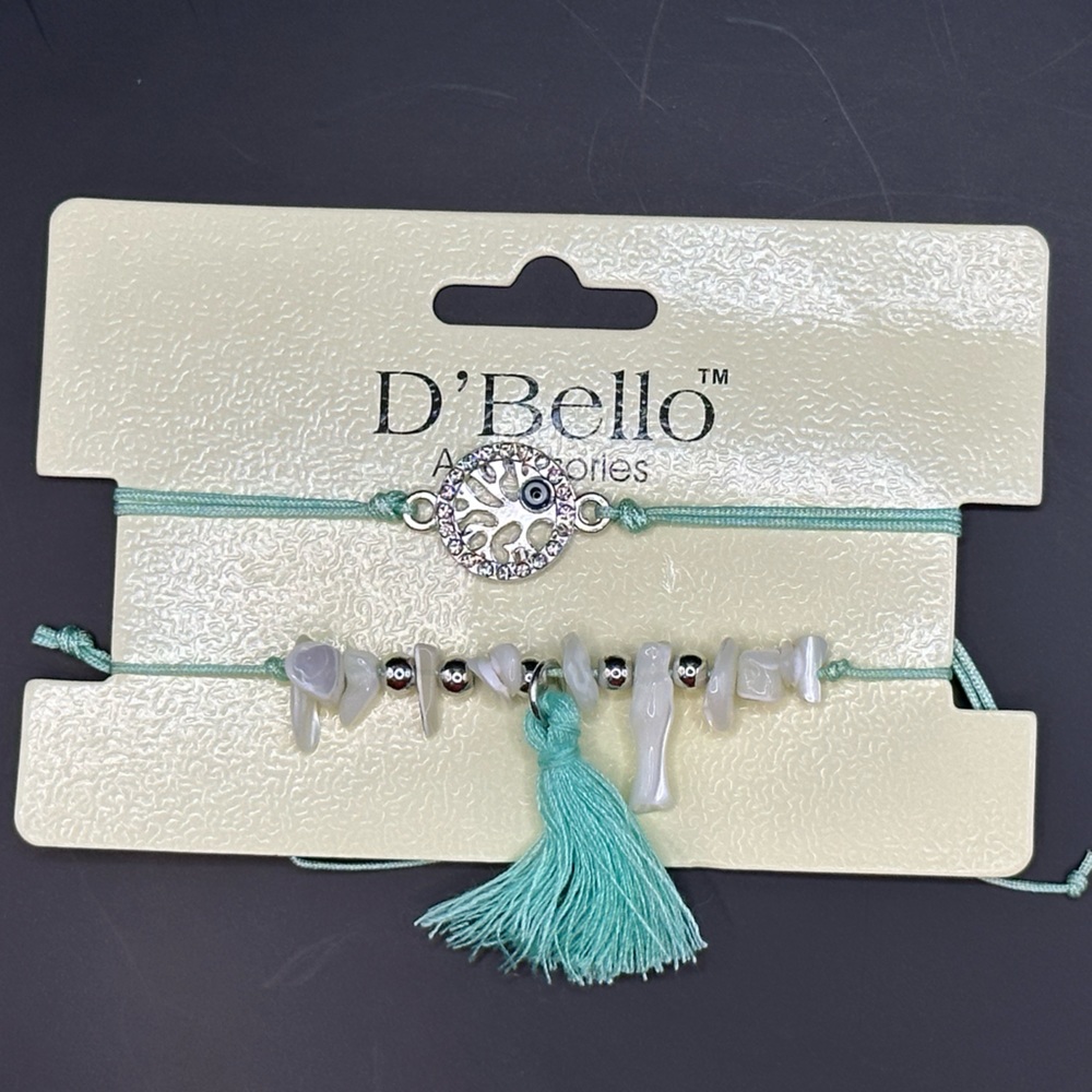D’Bello Teal Thread Pull tie Bracelet set Silver